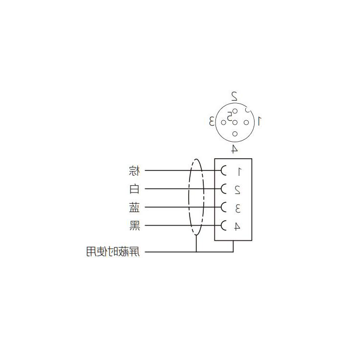 M12 4Pin, female 90°, high temperature resistance 120 ° C, single-end precast PUR flexible cable, black sheathed, 64H061-XXX